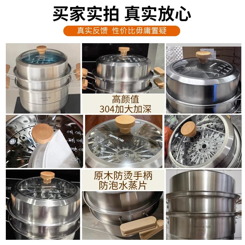 304 Stainless Steel Steamer Household Steamer Fish Steamed Bread Pot Three-layer Thickened Induction Cooker Gas Stove