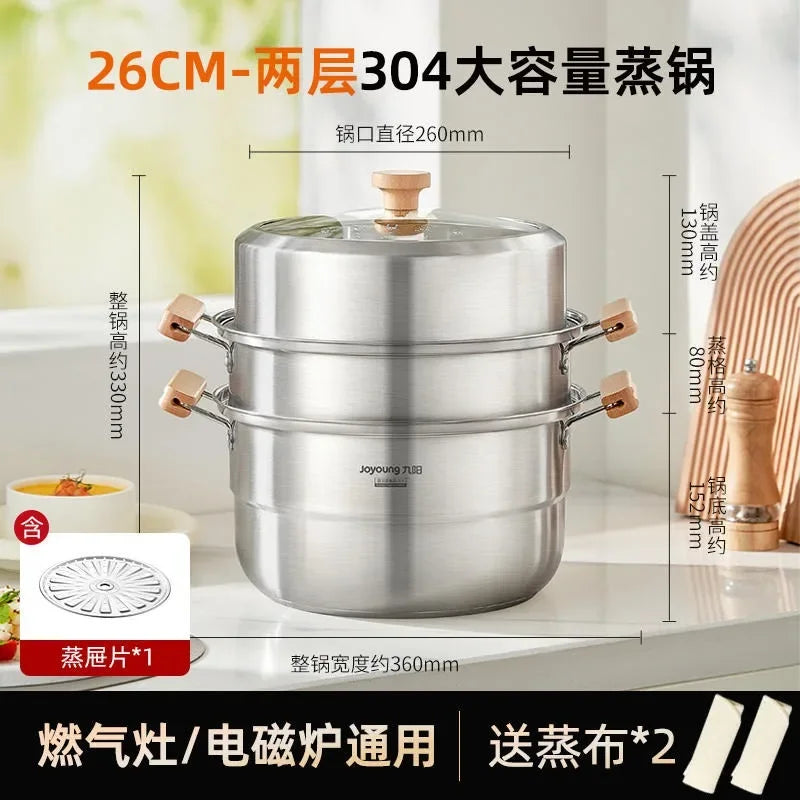 304 Stainless Steel Steamer Household Steamer Fish Steamed Bread Pot Three-layer Thickened Induction Cooker Gas Stove