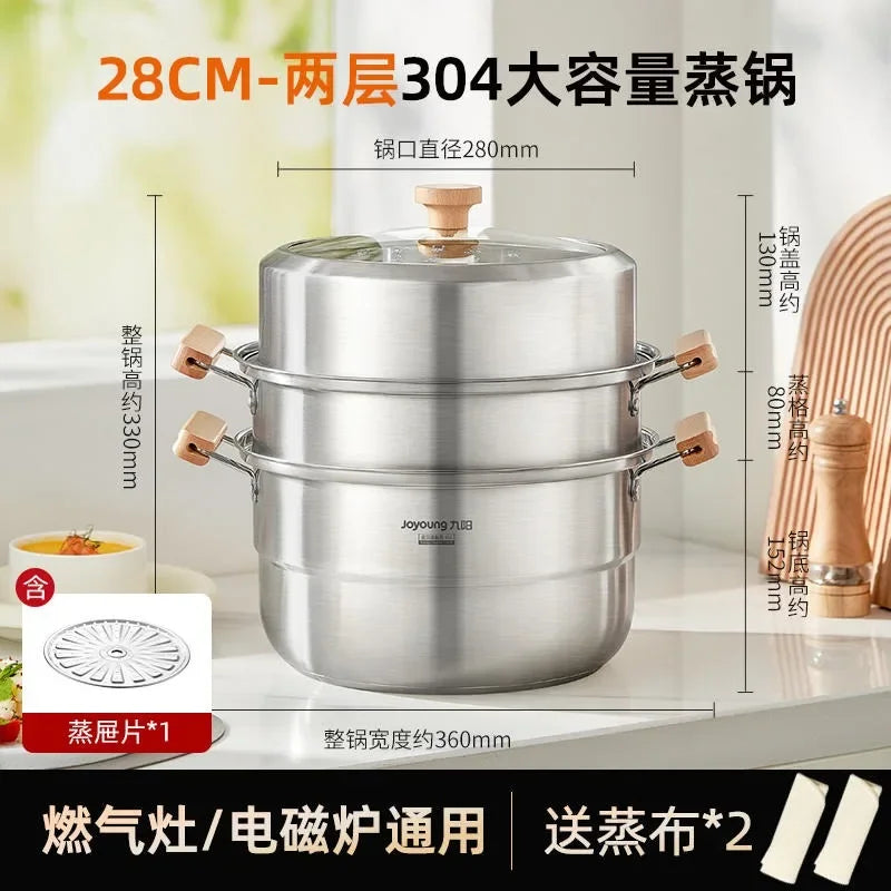 304 Stainless Steel Steamer Household Steamer Fish Steamed Bread Pot Three-layer Thickened Induction Cooker Gas Stove