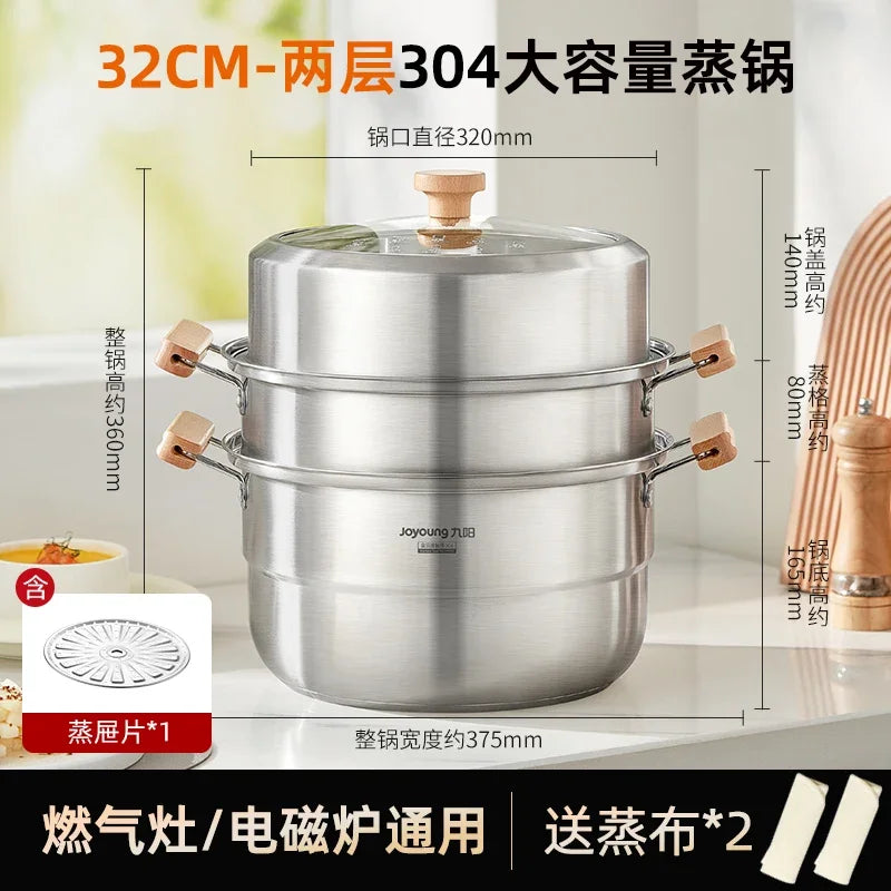 304 Stainless Steel Steamer Household Steamer Fish Steamed Bread Pot Three-layer Thickened Induction Cooker Gas Stove