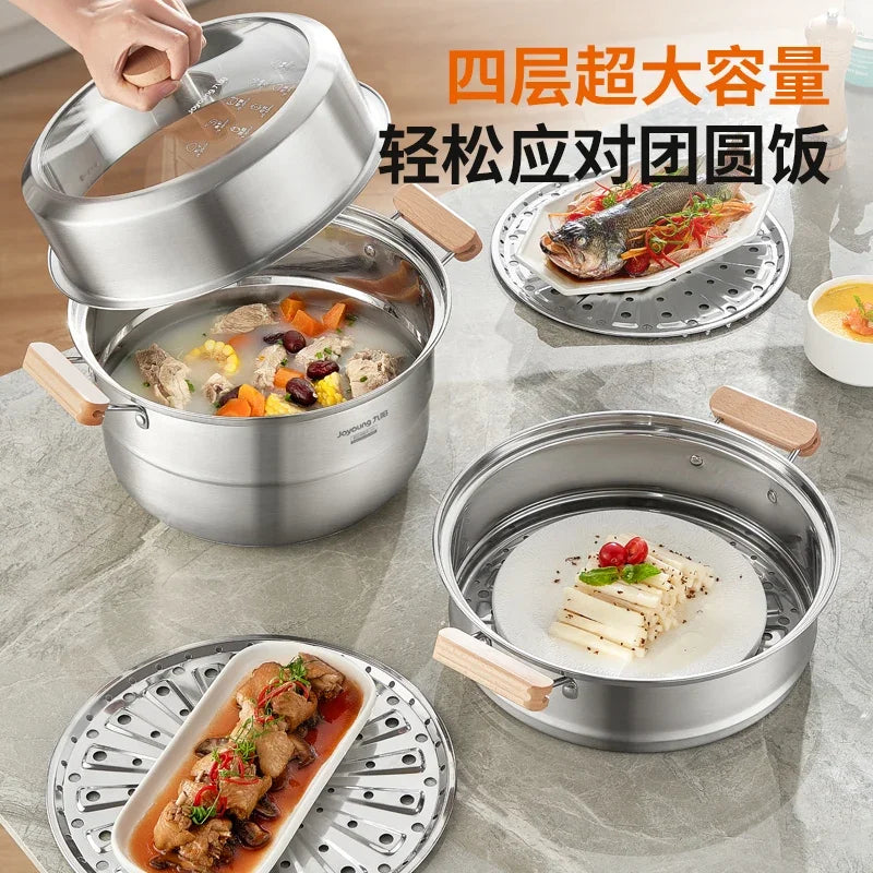 304 Stainless Steel Steamer Household Steamer Fish Steamed Bread Pot Three-layer Thickened Induction Cooker Gas Stove