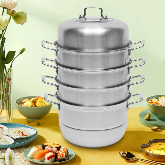 Silver 5-Layer 304 Stainless Steel 32cm Steamer Pot Kitchen Cookware For Various Stoves For Steaming Shrimp Steamed Boiling